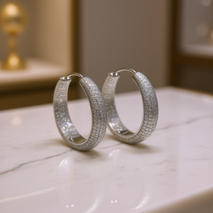 Orecchini a Cerchio in Oro Bianco con Cristalli e Strass per Donne, Gioielli alla Moda per Feste, Design con Micro Inserimento in Lega - Product Image 2