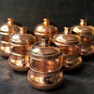 Copper Spice <b>Jars</b> Set <b>With</b> <b>Glass</b> Inserts And Metal <b>Lids</b> Vintage Handcrafted Airtight Stackable Kitchen Storage For Spices - Product Image 3