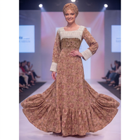 Robe longue de luxe en dentelle à imprimé floral, légère et respirante, pour femme, avec manches longues bouffantes, en rayonne, style ethnique, écologique