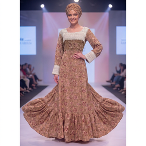 Robe longue de luxe en dentelle à imprimé floral, légère et respirante, pour femme, avec manches longues bouffantes, en rayonne, style ethnique, écologique - Product Image 4