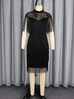 ADR051215 Robe de bal mini sexy d'été sans manches en dentelle transparente avec franges et patchwork, vente en gros