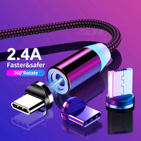 Cable de Datos Magnético de Carga Rápida de 2.4A, 1M, de Cobre Puro y Nylon, con Conector Micro USB Tipo-C para Teléfono y Computadora