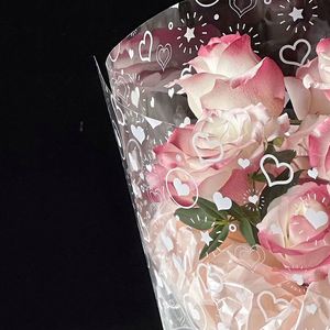 Nouveau 2024 – Lot de 20 feuilles/sac de papier d'emballage pour bouquets en plastique OPP imperméable, motif cœurs colorés, pour fleuristes - Product Image 4
