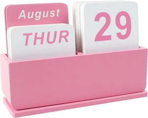 ปฏิทินตั้งโต๊ะไม้สีชมพู ปฏิทินการ์ดวันที่ถาวร ของขวัญตกแต่งบ้าน - Product Image 1