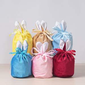 Bolsitas personalizadas de terciopelo con cordón para Conejo, cesta de regalo de Pascua, recuerdo de boda - Product Image 1