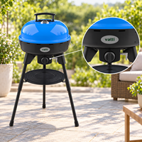 Barbecue à gaz de camping en acier bleu, hauteur réglable, allumage piézoélectrique, ensemble d'accessoires complet, sac de transport, certifié CE pour l'extérieur