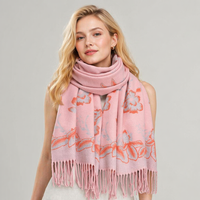 Écharpe élégante à imprimé floral pour femme, douce au toucher comme du cachemire, châle chaud d'hiver, grande cape enveloppante à franges et pompons, pashmina surdimensionnée