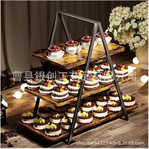 Étagère de rangement en bois à 3 étages, support à gâteaux en fer forgé, présentoir à desserts pour les réunions de famille, les fêtes entre amis, les festivals - Product Image 5