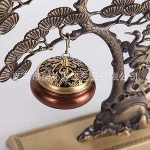 Brûleur d'encens en cuivre pur Tongpu Craftsman, nouveau style chinois, motif pin et grue, brûleur d'encens suspendu pour intérieur, bois de santal et - Product Image 4
