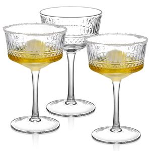 Vintage Long Stem Embossed Texture <strong>Martini</strong> <strong>Glass</strong> Cup Coupe Cocktail Goblets - Product Image 1