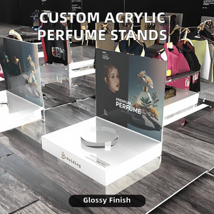 Màn hình nước hoa Acrylic đứng với khay trung tâm tròn và đồ họa trở lại có thể thay thế để trình bày thanh lịch trong các cửa hàng bán lẻ - Product Image 4