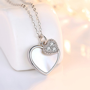 Delicate Jewelry Rose Gold Plated 925 Sterling Silver Zircon Heart Mother of <strong>Pearl</strong> Fine <strong>Pendant</strong> <strong>Necklaces</strong> for Valentine Day Gift - Product Image 3