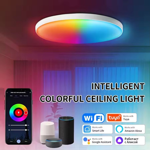 Tuya WiFi Smart Ceiling Lamp RGBCW Led Ceiling Lights Chandelier 24W 220V Bedroom Living Room Decoration with Alexa Google Home