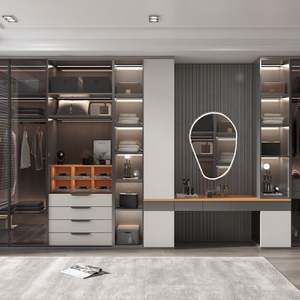 SANTOPOVA Modern Walk-In Wardrobe System with LED Glass Doors and <b>Vanity</b> <b>Unit</b> - Product Image 5