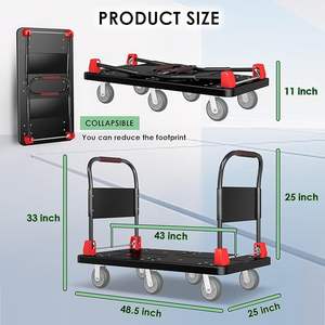 Gerobak truk troli Platform 6 roda dengan 2 pegangan tangan dan 6 roda kapasitas 2200lbs dapat dilipat gerobak tangan besar Flatbed <span class=keywords><strong>Dolly</strong></span> - Product Image 4