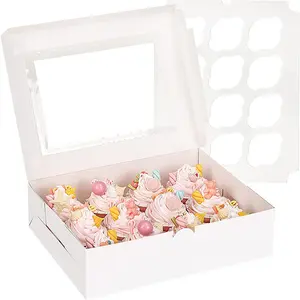 Scatola per Cupcake di carta bianca per uso alimentare con inserto per finestra contenitore per biscotti da forno scatola per pasticceria confezione scatola per torte