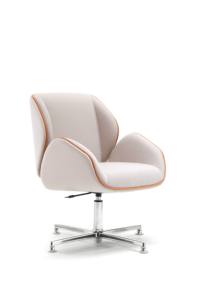 Silla de Reuniones Giratoria de Diseño Moderno Suoni, Respaldo de Cuero Sólido, Estructura de Madera, Base de Aluminio, Acabado con Ribete en Color Contrastante para Oficina - Product Image 3