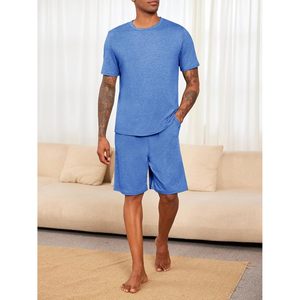2025 vêtements de nuit d'été pour hommes décontracté 2 pièces soie et modal pyjama ensembles t-shirts à manches courtes et shorts XL pour une utilisation au salon - Product Image 3