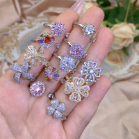 Bague tendance en cuivre à motif floral avec zircon multicolore pour femme, idéale pour les mariages et les soirées, bague ouverte