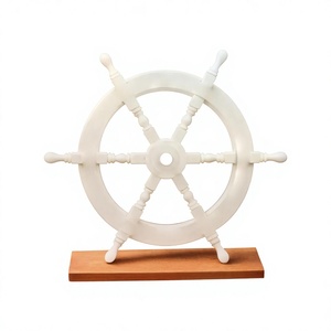 พวงมาลัยเรือไม้สไตล์โมเดิร์นสำหรับตกแต่งบ้าน พร้อมสมอและเชือก ติดผนัง - Product Image 1