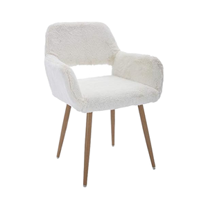 <span class=keywords><strong>Fauteuil</strong></span> de bureau moderne en fausse <span class=keywords><strong>fourrure</strong></span> <span class=keywords><strong>blanche</strong></span> avec cadre en bois, pieds en métal robustes et dossier creux confortable - Product Image 1