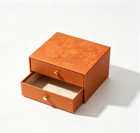 Boîte cadeau à bijoux à double tiroir coulissant, boîte en papier à imprimé floral avec bouton doré pour l'emballage de bagues et de boucles d'oreilles