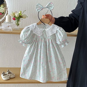 Gaun Anak Perempuan Motif Bunga Cetak Sisters, Rok Musim Panas, Baju Bayi Lengan Pendek, Romper Bayi Katun, Pakaian Bayi - Product Image 6