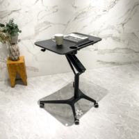 Escritorio Móvil para Portátil con Altura Ajustable, Ruedas con Bloqueo, Portavasos y Ranura para Tablet, Mesa Rodante para Oficina en Casa, Trabajo en el Sofá