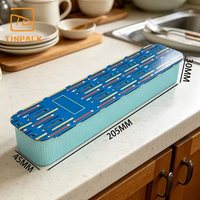Práctica Caja Rectangular Larga de Metal con Tapa Deslizante Impresa para Guardar Cubiertos, Palillos, Tenedores, Cucharas y Vajilla