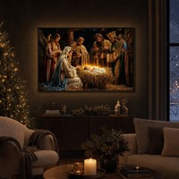 Vierge Marie mur lumière LED peinture avec minuterie, éclairer toile mur Art photos pour salon décoration murale