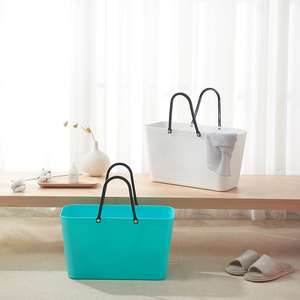 Multifunctional Plastic Storage Basket Rectangle Portable Laundry Basket Bathroom Organizer White - Product Image 4