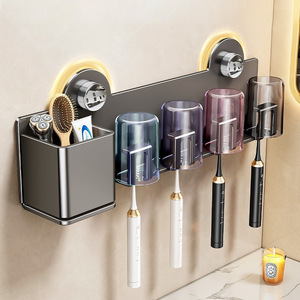Toothbrush Holder Wall Mounted Suction Cup Storage Rack With Cups And Box For Bathroom Sink Shelf - Product Image 1