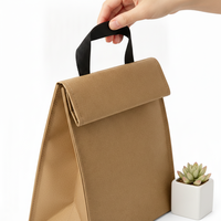 Sac isotherme réutilisable en papier kraft léger et lavable avec doublure réfléchissante et poche avant