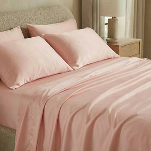 Parure de <span class=keywords><strong>lit</strong></span> quatre pièces en tissu de fibre de bambou rose pâle, absorbant l'humidité, durable, avec drap-housse, idéale pour la famille - Product Image 3