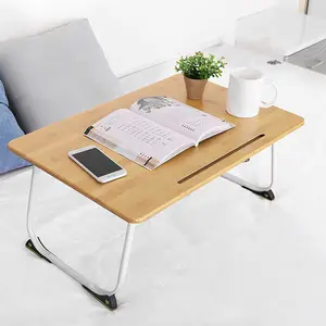Factory price custom simple eco friendly adjustable folding bamboo laptop table for bed