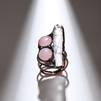 Bague en quartz rose naturel, pierre précieuse de guérison, plaquée bronze antique, en cuivre, réglable, style vintage pour femme