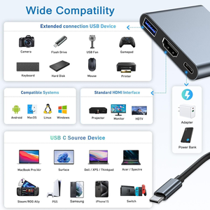 USB <b>C</b> to HDTV Multiport Adapter, USB <b>C</b> <b>Hub</b>, USB <b>C</b> to USB Adapter with 4K HDTV+ USB 3.0 5Gbps + 100W Power Delivery, USB <b>C</b> Dongle - Product Image 6
