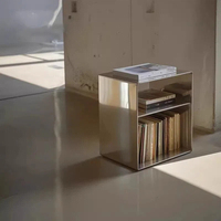 Table d'appoint en acier inoxydable brossé de style mid-century, table basse moderne en métal, table de chevet, porte-revues pour salon