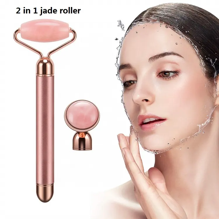 2024 Hot Selling Skin Lifting Vibration Beauty Bar Natural Jade Rose Quartz 2 in 1 Electric Jade Roller