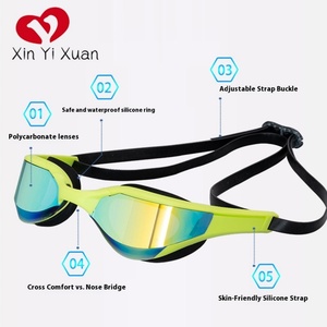 Lunettes de natation de course légères et confortables de haute qualité, anti-buée, anti-UV, étanches, avec lentilles en PC à revêtement miroir et sangle en silicone - Product Image 2