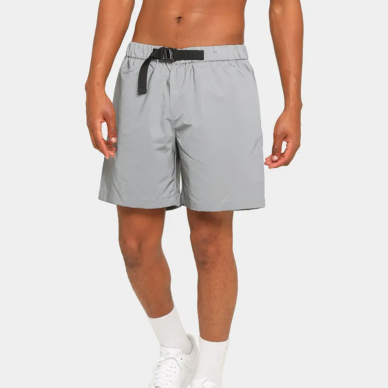 Men Buckle Belted Sliver Reflective Nylon Custom Logo Regular Fit Cargo Four Pockets Shorts