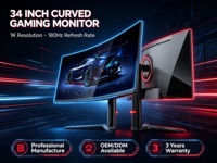 34 Inch Gebogen Gaming Monitor 1K 180Hz Computer LCD Scherm ODM/OEM Aangepaste HD Bureaubladmonitoren