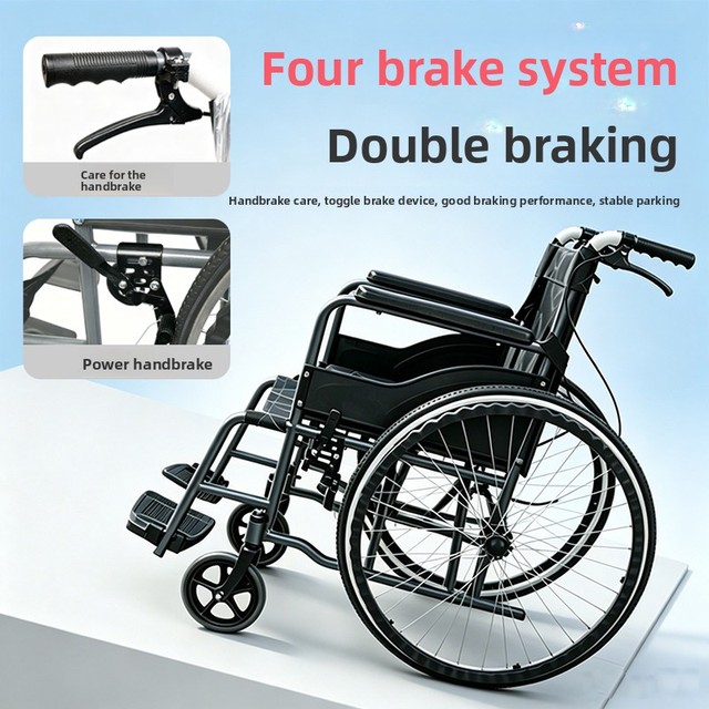 Yide Lightweight Carbon Steel Manual Wheelchair for Elderly Disabled Foldable Handcart Anti-Slip Mobility Aid Leg Lift Toilet