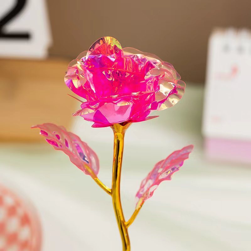 Fleur colorée dorée de 18 cm, fleur rouge rose