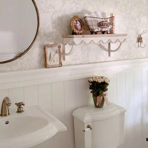 フランスの装飾収納フローティング棚寝室、リビングルーム、バスルーム用の素朴な木製壁掛け棚 - Product Image 5