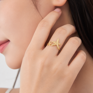 Bague ajustable en acier inoxydable en forme d'étoile de mer, plaquée or 14K sous vide, bijoux couleur or et argent - Product Image 5