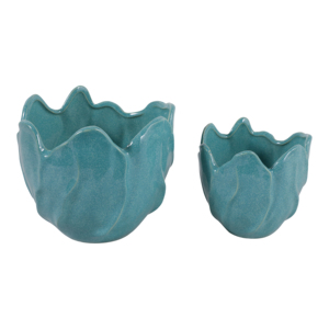 Vasi in Ceramica a Forma di Fiore, Colore Turchese, per Uso Interno ed Esterno, Moderni Contenitori Decorativi in Gres per Piante da Giardino - Product Image 5