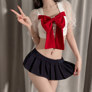 <span class=keywords><strong>Donne</strong></span> sexy cosplay scuola ragazze fiocco nodo maglia top e minigonna pieghettata gioco di ruolo studente <span class=keywords><strong>costume</strong></span> GR2678 - Product Image 1