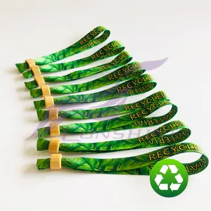 100% Eco Friendly Festival Fabric Wristbands rpet Recycled Bracelet with Bamboo Closure