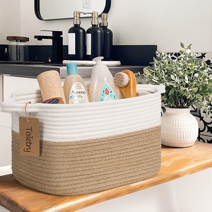 Handheld cotton rope <b>toy</b> storage basket hand woven storage basket storage basket - Product Image 5